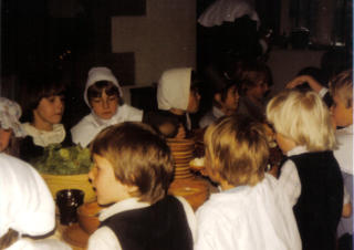 Lunchtime at Clarke Hall: Top - Joanne Dobson, Tracy Bastow, Kay Wright, Shane Cotterill, Aaron Ross; Bottom - Andrew Dobson, Duncan Grace, Waen Shepherd, Andrew Wall